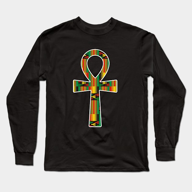 Ankh Aymbol with African Kente Pattern Long Sleeve T-Shirt by kentevibes